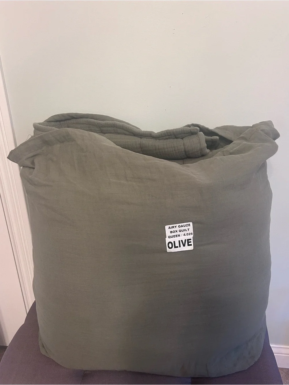 NWT Quince Olive Green Organic Cotton Gauze Box Quilt!